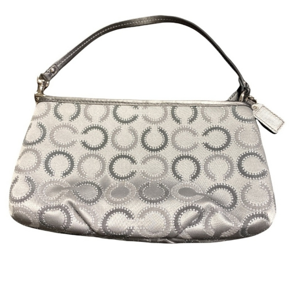 Coach Large Wristlet/Mini Handbag. Signature Silver & Grey Dotted Op Art. - Picture 3 of 10